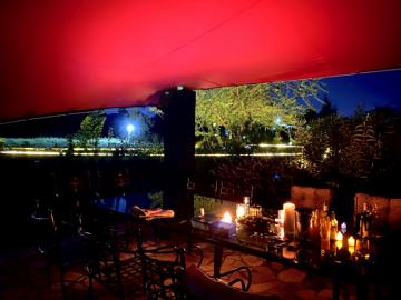 Outdoor party venue by night